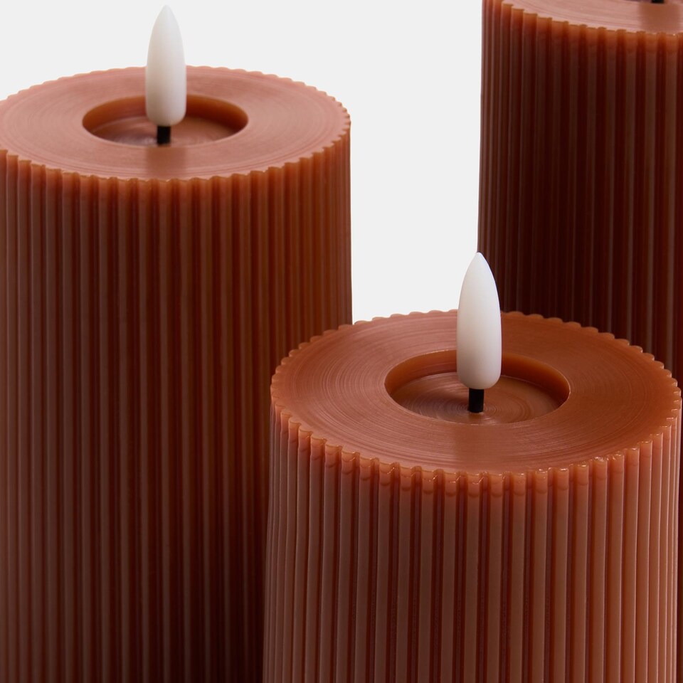 image 1 of OHS Set of 3 Ribbed Flameless LED Candles Decorative Lights Party Home | Orange | Rust