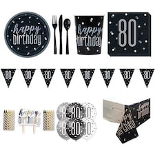 Black Glitz 80th Birthday 8 Person Deluxe Party Pack