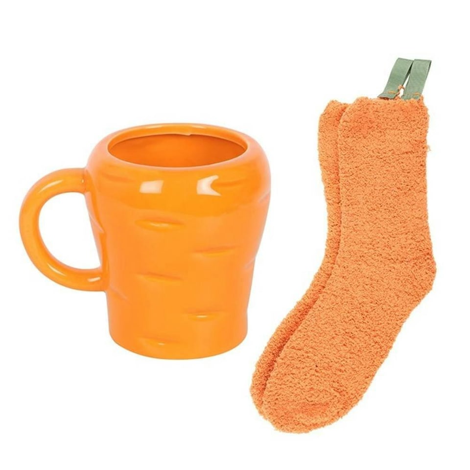 image 1 of Something Different Carrot Mug and Sock Set - Orange - One Size