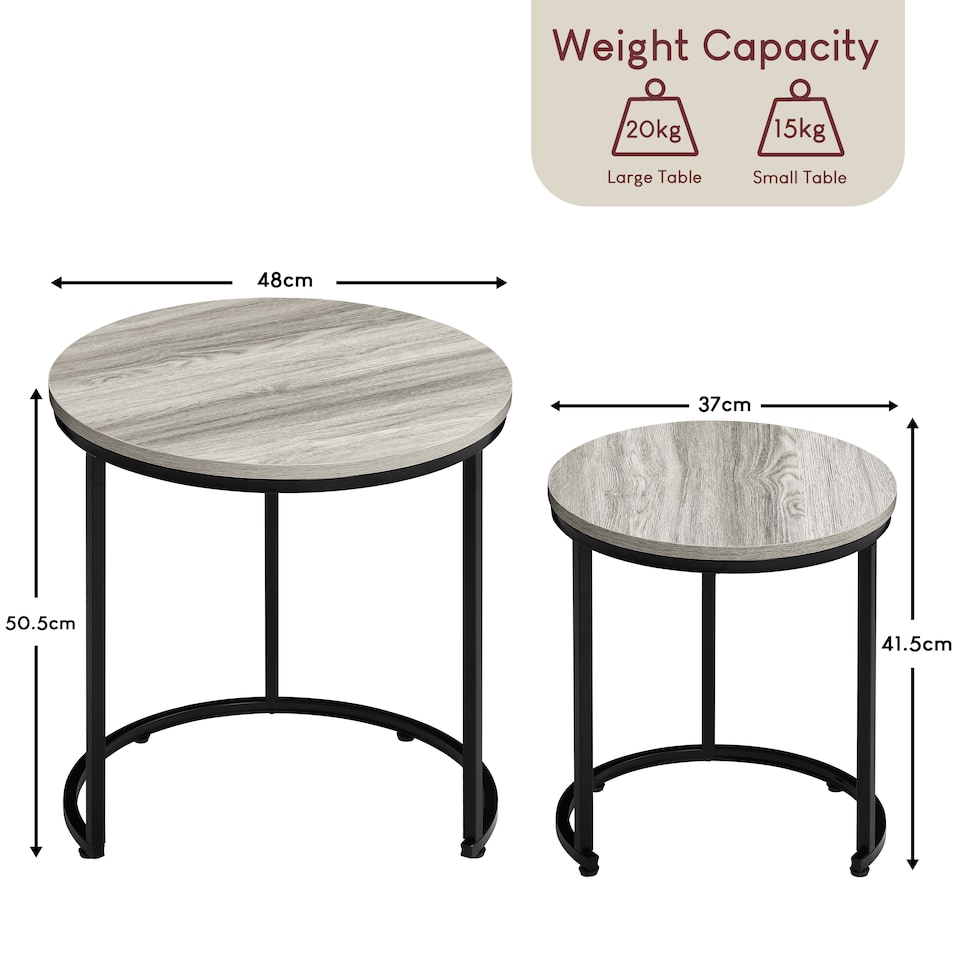image 1 of Vida Designs Brooklyn Round Nest of Tables 2 Piece Set Nesting Sofa Bedside Side Table, Grey