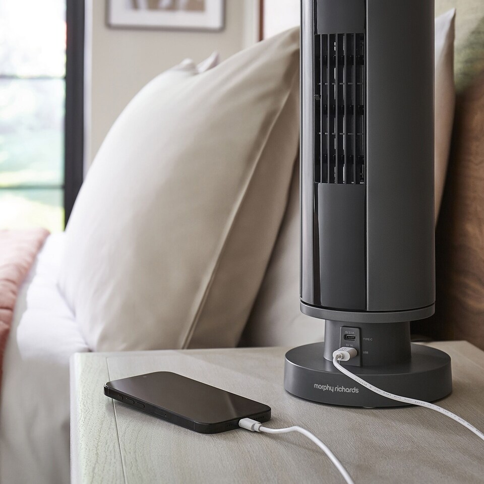 image 1 of Air Flex 14 Tower Fan with Built In Device Charger Grey