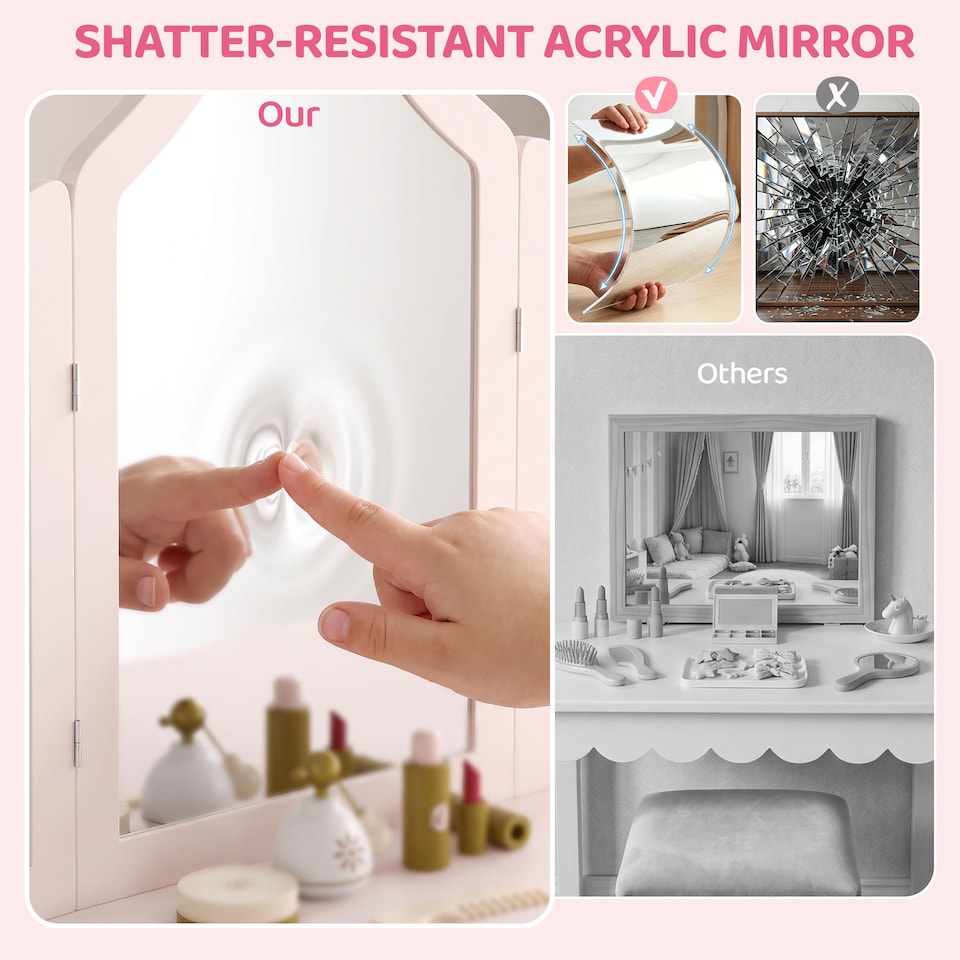 image 1 of AIYAPLAY Kids Vanity Table and Chair Set with Tri-Folding Mirror for 3+