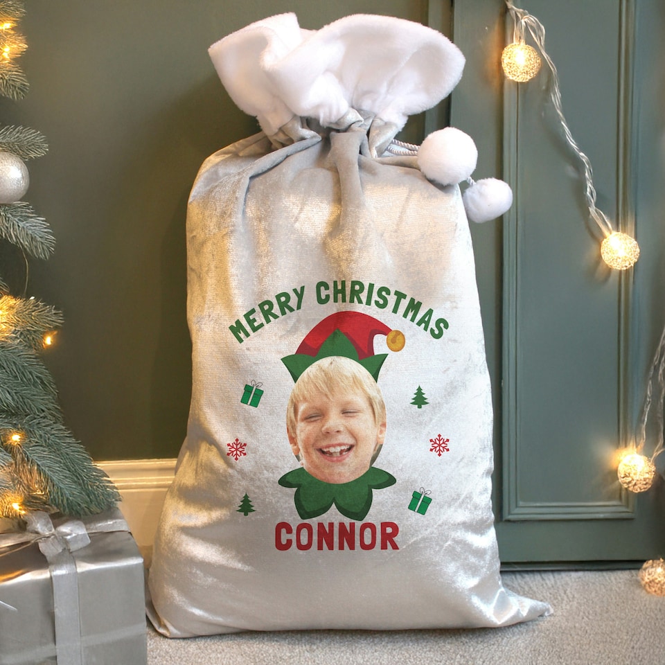 image 1 of Personalised Photo Upload Elf Christmas Sack