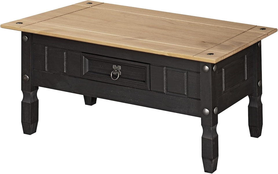 Corona Coffee Table Charcoal Black 1 Drawer Solid Mexican Pine