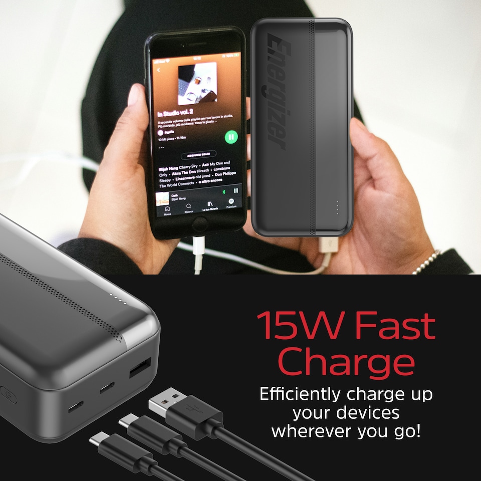 image 1 of Energizer 30mAh USB-C Power Bank Black