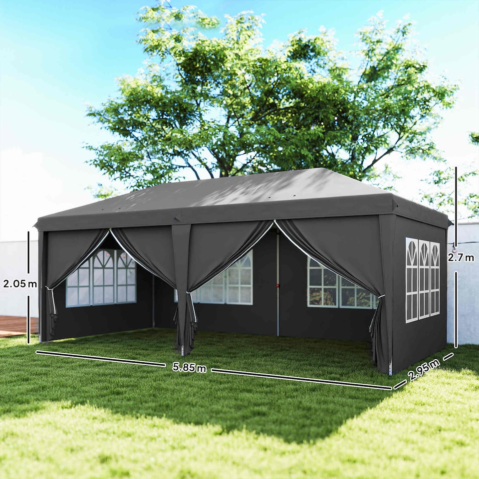 image 1 of Outsunny 3x6m Garden Pop Up Gazebo Awning Canopy Marquee w/ Carry Bag, Grey