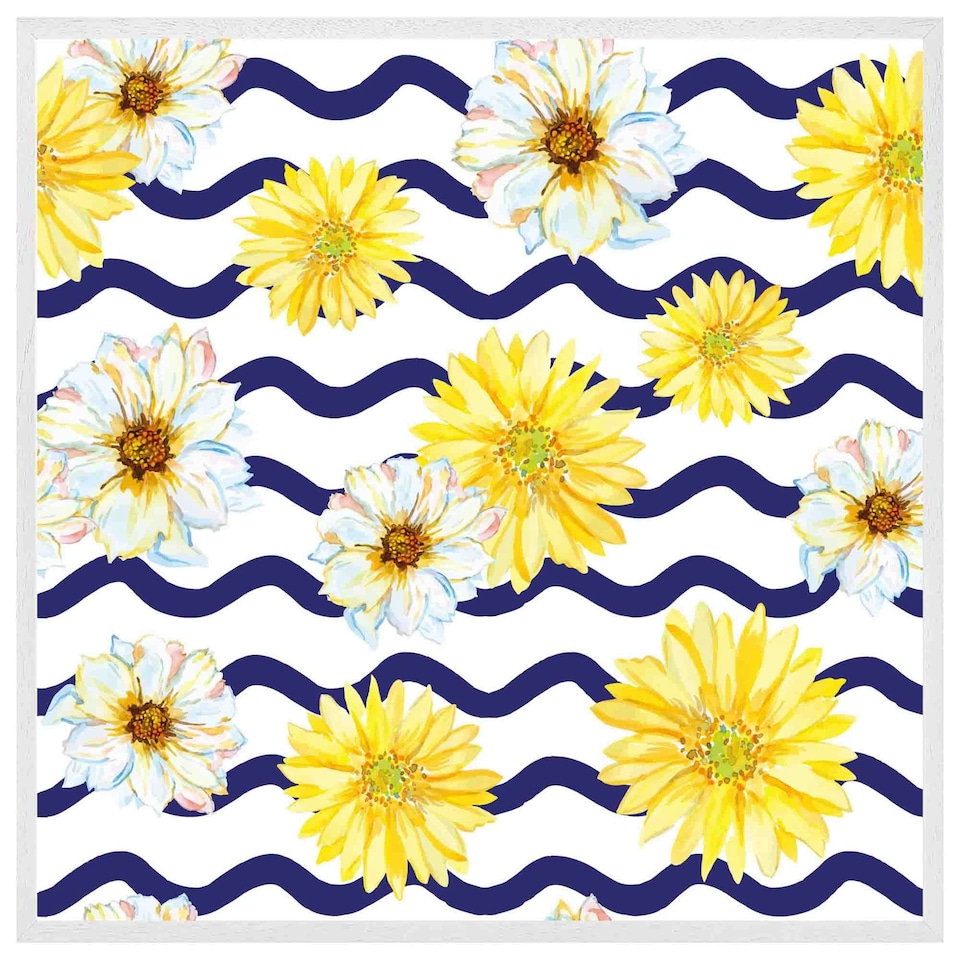 image 1 of Bright yellow flowers & zig zags (Picutre Frame) White | XS