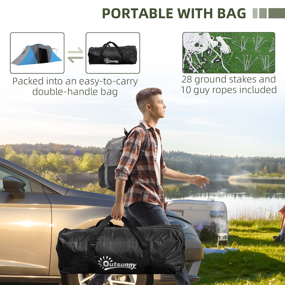 image 1 of Outsunny 4-6 Man Camping Tent with 2 Bedroom and Living Area