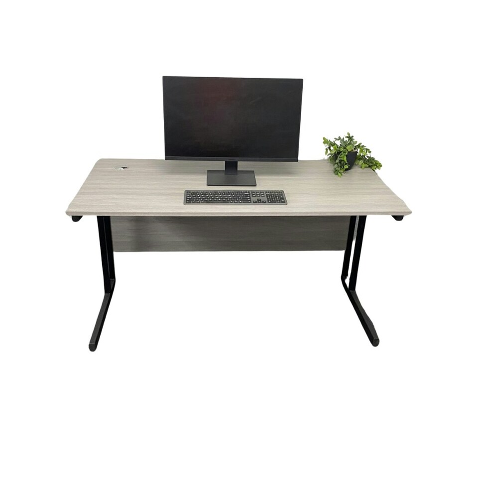 image 1 of Grey Office Desk Wooden Room Furniture with Sturdy Iron Legs for Home, Study, and Office Grey