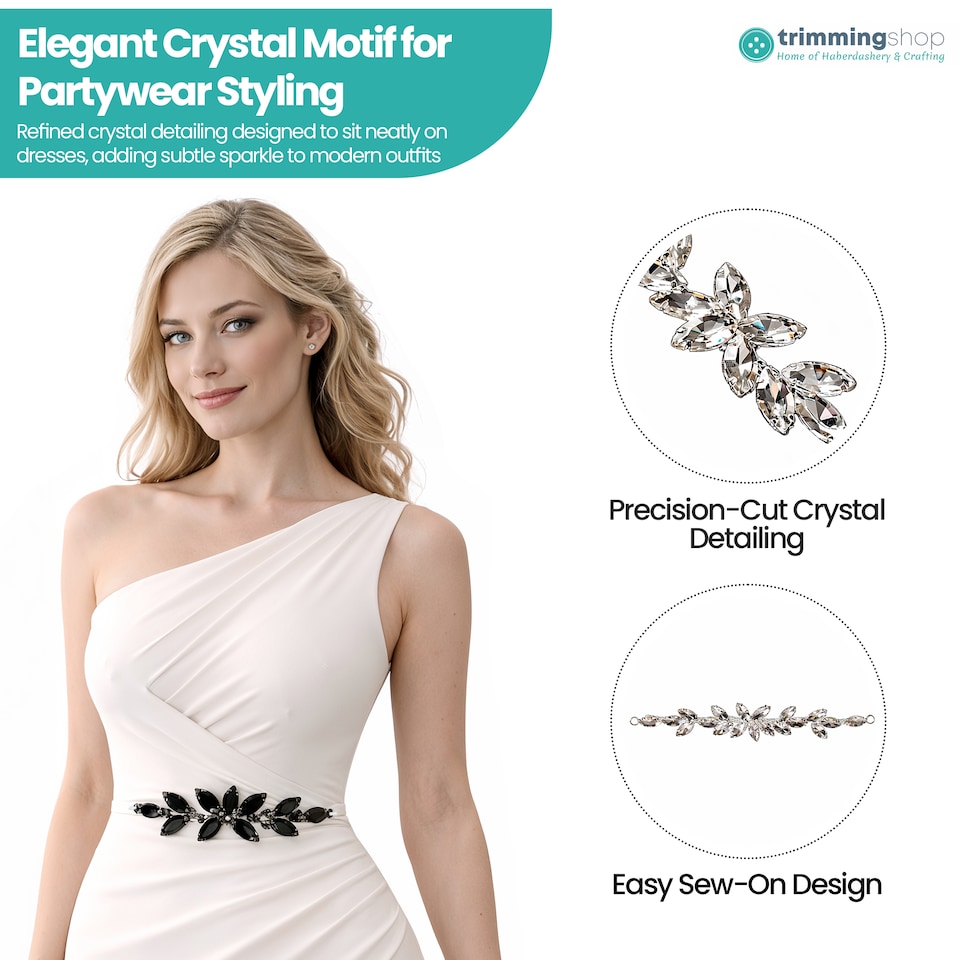 image 1 of 16 x 2.5cm Crystal Rhinestone Diamante Sew-On Motif Applique Patch