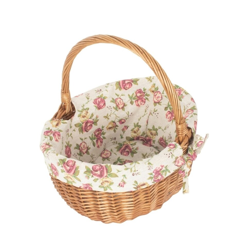 image 1 of Double Steamed Oval Shopping Basket With Rose Lining | Multi | Garden Rose | S