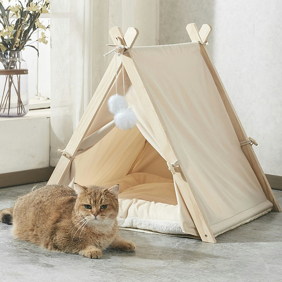 image 1 of Living and Home Cozy Pet Tent with Thick Cushion for Cats & Dogs | Grey | One Size