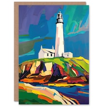 St Mary's Lighthouse Northern Lights Sky Him Her Birthday Card