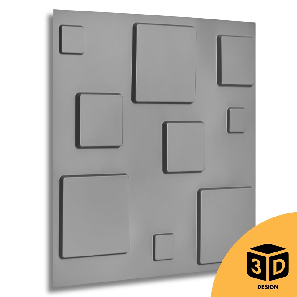 image 1 of NOVECRAFTO 3D Geometric Wall Panels – Matt White Squares Design – 6 PVC Sheets – 1.5m² (16.15sqft) – Interior Cladding Wall Tile Effect | White