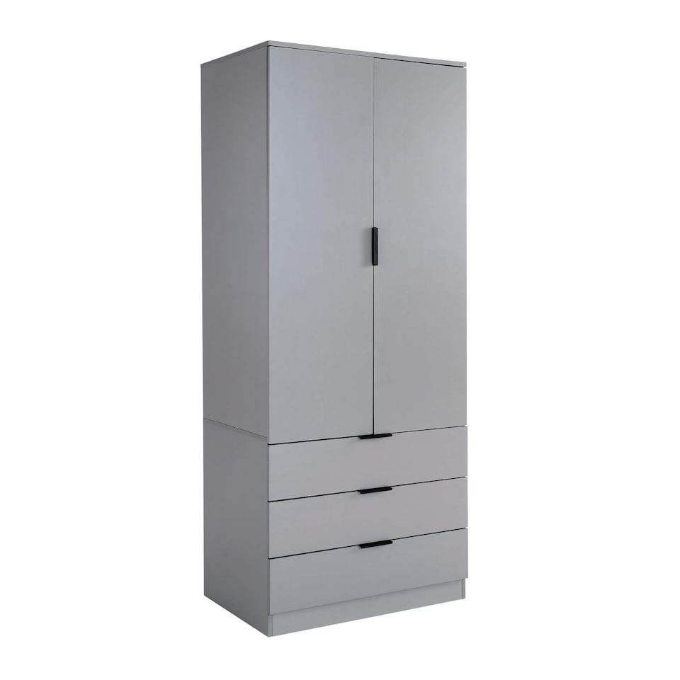 image 1 of Phoenix Wardrobe 2 Door 3 Drawers Bedroom Home Furniture Clothing Storage Shelf | Grey