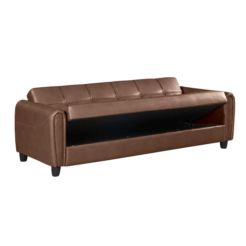image 1 of Harper 3 Seater PU Leather Click Clack Sofa Bed with Hidden Storage - Brown | Brown | 1