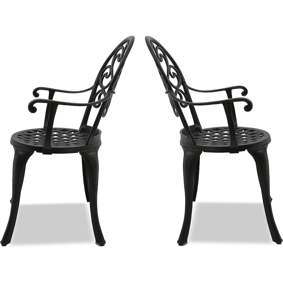 image 1 of Centurion Supports Prego 2-Large Garden and Patio Bistro Chairs with Armrests in Cast Aluminium Black