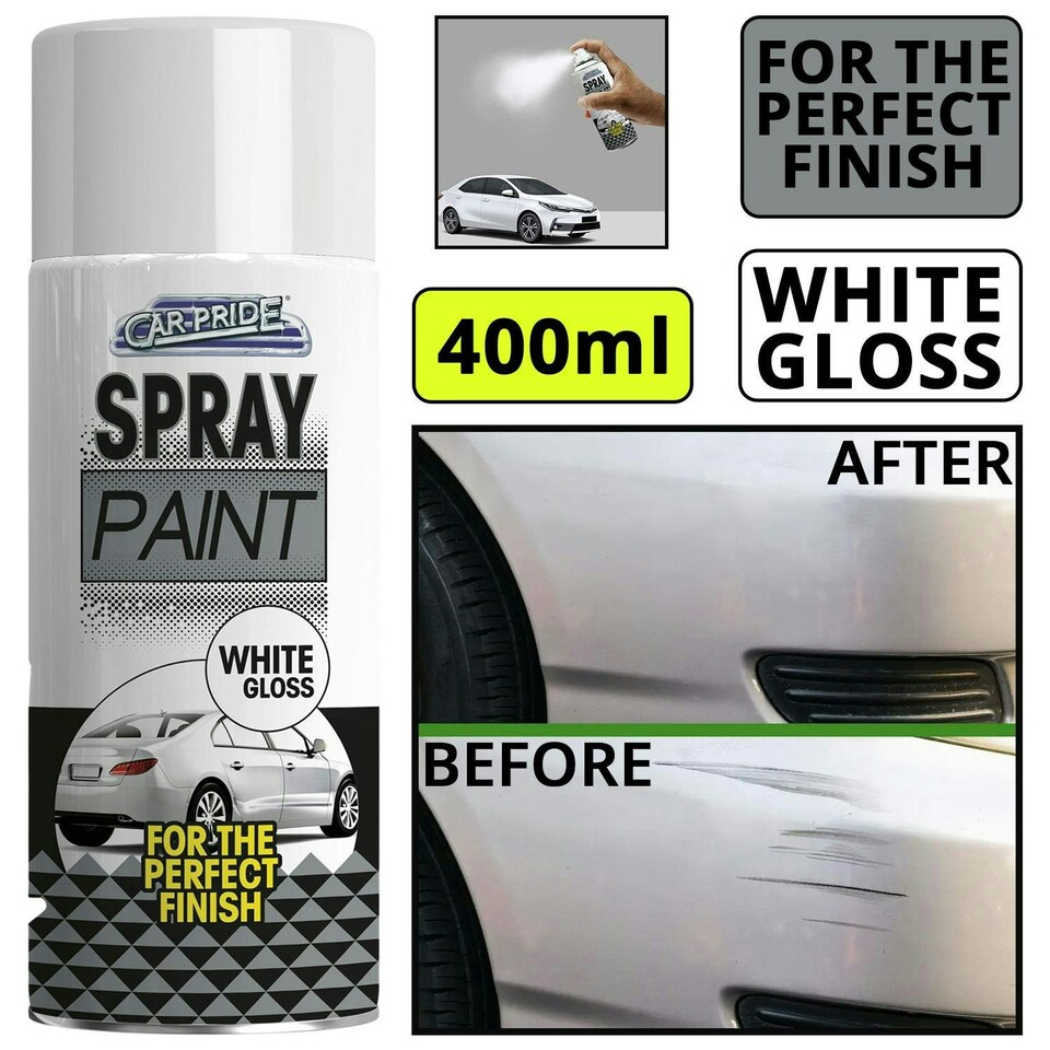 image 1 of Car Pride White Gloss Aerosol Spray Paint High Shine Fast Dry Scratch 400ml White