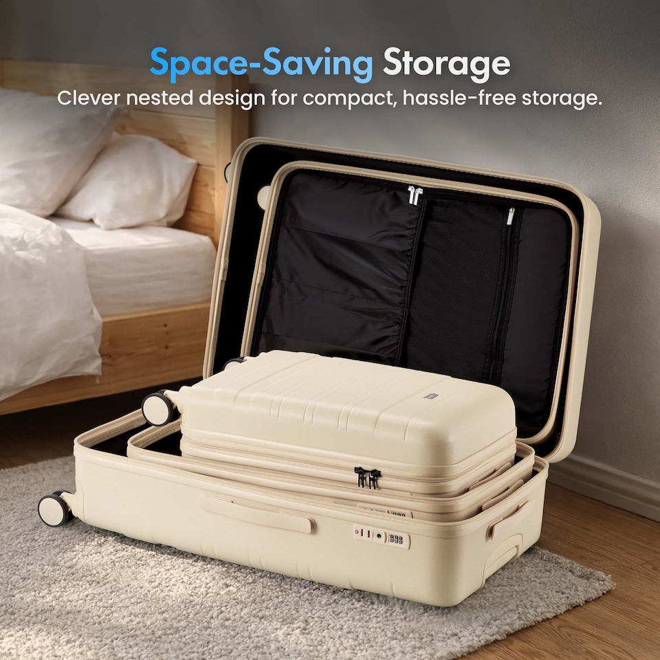 image 1 of Vonhaus Hard Shell Suitcase Set 3 Piece with TSA Lock | White | Cream