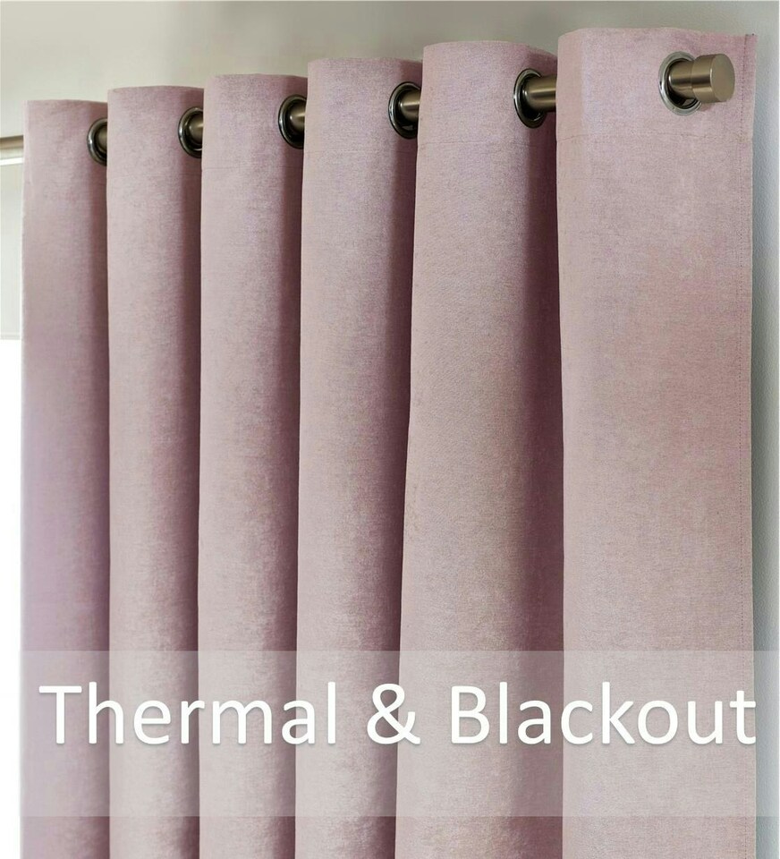 image 1 of Chenille Blackout Ring Top Eyelet Curtains - 168cm x 137cm - Pink