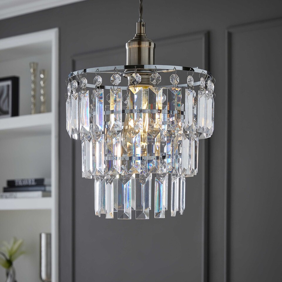 image 1 of ValueLights Kelsks Pair Modern 3 Tier Clear Droplets Ceiling Shades | Silver