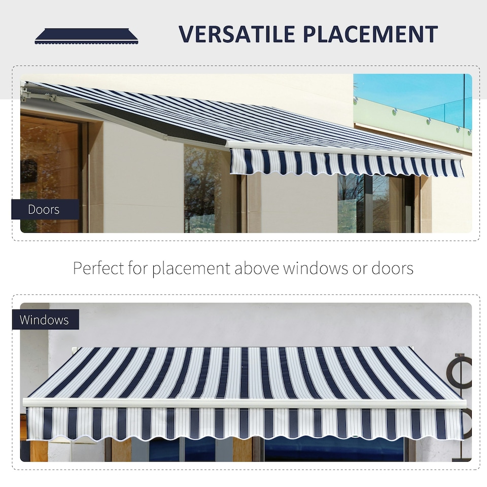 image 1 of Outsunny Garden Sun Shade Canopy Retractable Awning, 3 x 2.5m, Blue and White Blue