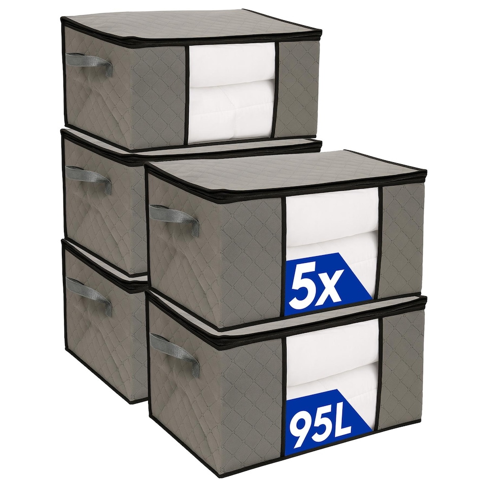 image 1 of Harbour Housewares Clothes Storage Bags with Lid - 95 Litre - Grey - Pack of 5