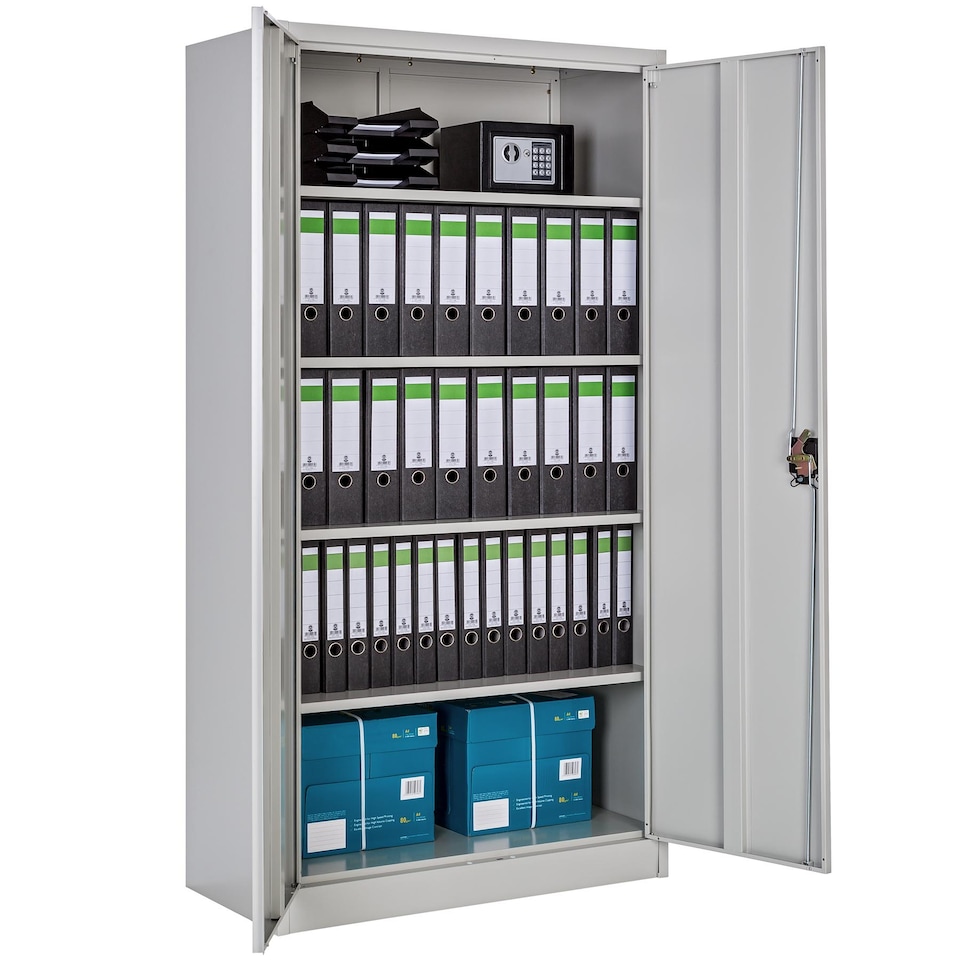 image 1 of Filing Cabinet Set - 5 height-adjustable shelves, lockable doors | Grey | grey | 40 x 90 x 180 cm | 2