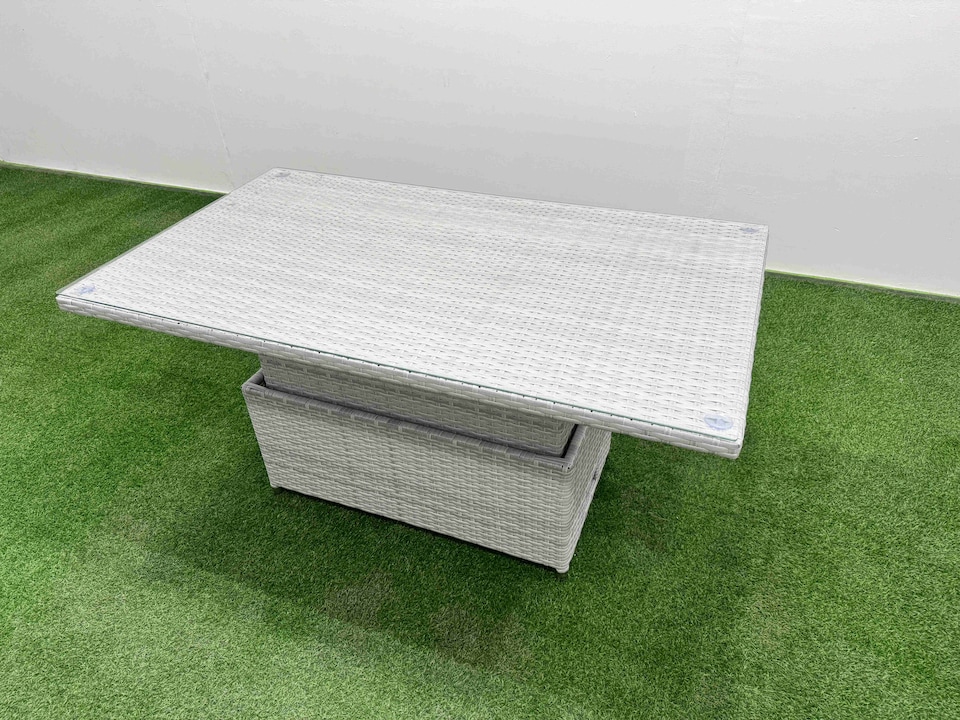 image 1 of Fimous 9 Seater Poly Rattan Outdoor Garden Furniture Adjustable Lifting Dining or Coffee Table Sofa Set Patio 3 Seater Sofa Reclining Chair 3 Seater Sofa 2 Big Footstools 2 Side Table Light Grey