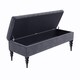 image 2 of 150cm Sierra Striped Ottoman Storage Bench with Black Turned Wooden Legs - Steel Grey Plush Velvet Upholstered Shoes Bench