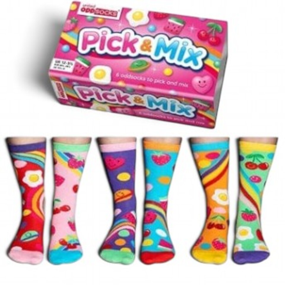 United Odd Socks Pick & Mix 6-Pack Kids' Sweets Socks, Gift Boxed, One Size