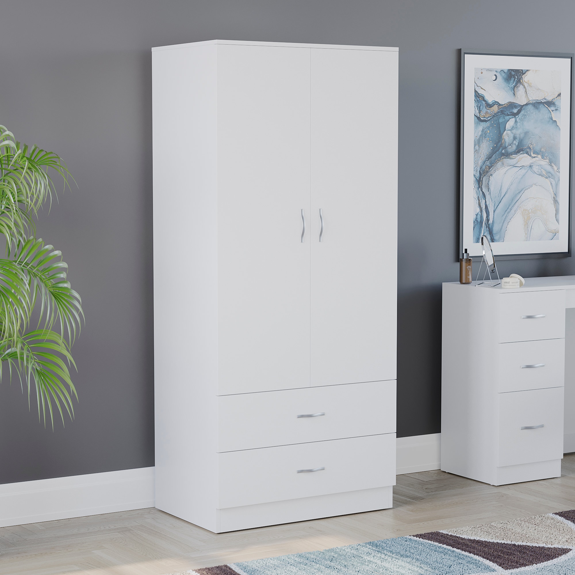 Vida Designs Riano 2 Door 2 Drawer Wardrobe With Shelf & Clothes Rail, White