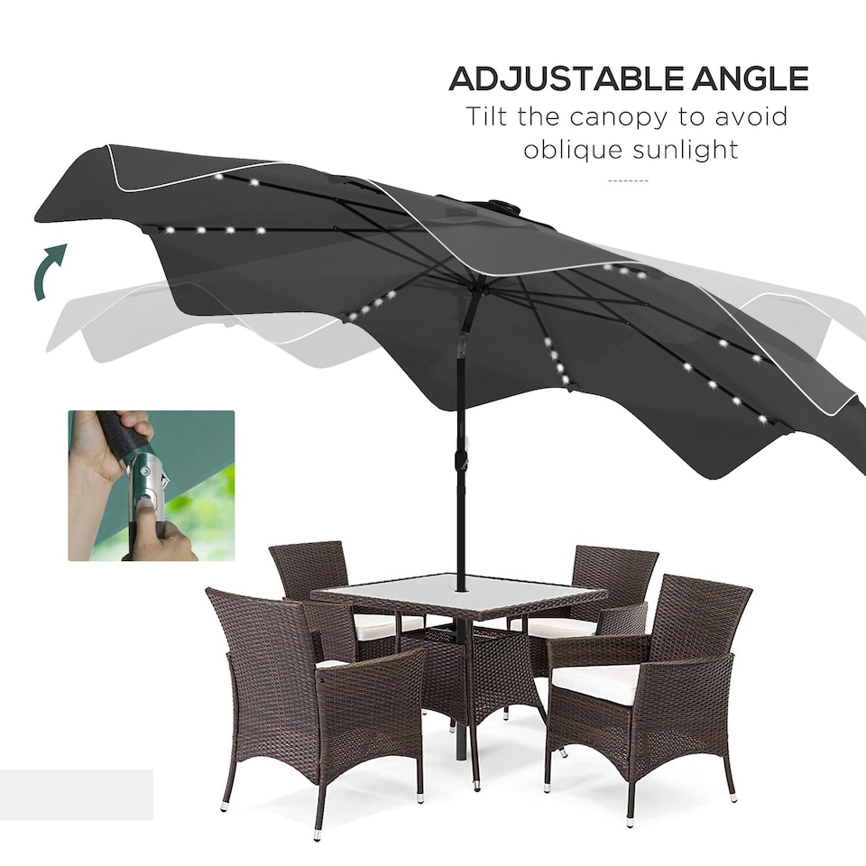 image 1 of Outsunny Garden Parasol Umbrella with LED Lights and Tilt, Table Umbrella