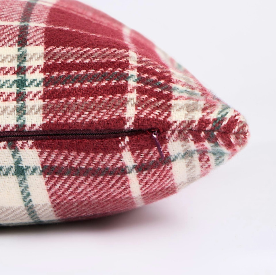 image 1 of OHS 2 x Dorset Woven Check Printed Filled Cushions, 45x45cm - Red