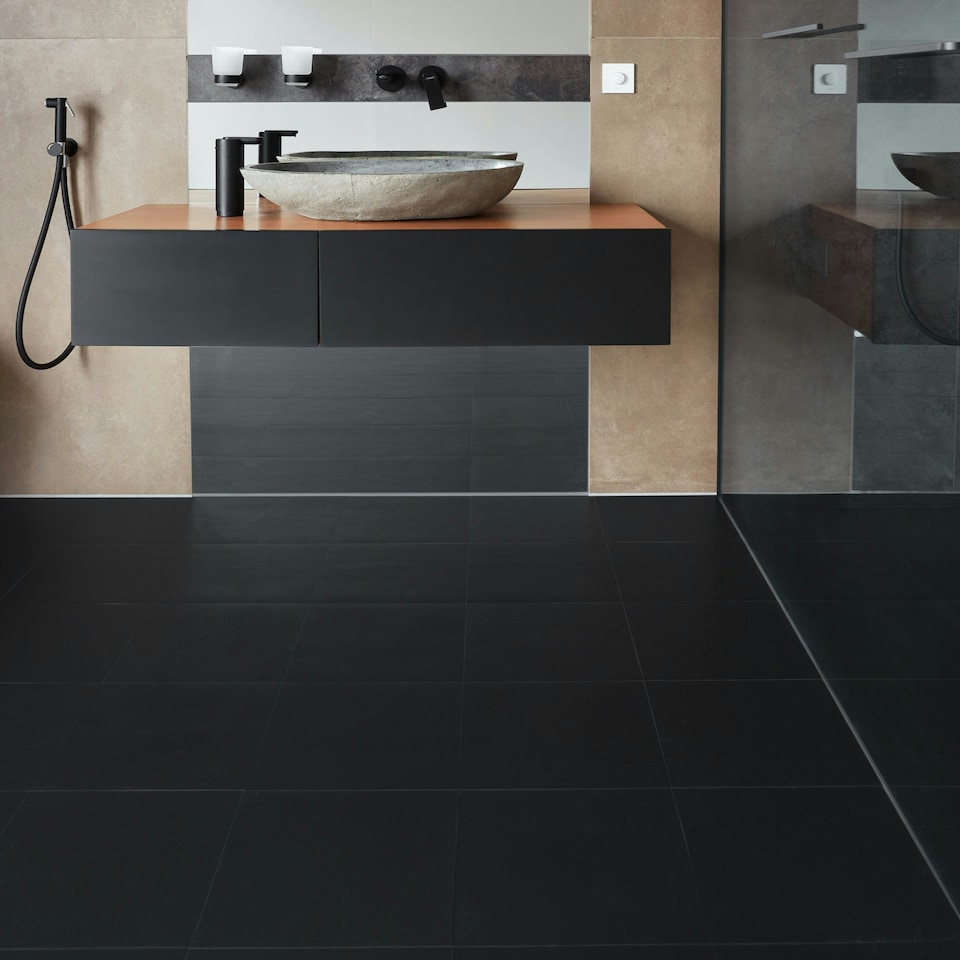 image 1 of NOVECRAFTO Vinyl Floor Tile – Self Adhesive 12x12 in – Black Checkerboard – Peel & Stick for Kitchen, Bathroom & Living Room – Waterproof & Easy DIY Black | 3.72 sqm
