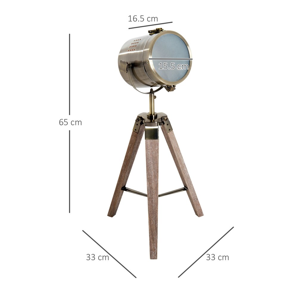 image 1 of HOMCOM Vintage Tripod Table Desk Lamp Bedside Light Copper Finish Wooden Base