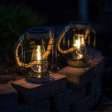 ValueLights 2 pack of Solar powered Lantern cage with Hemp Rope Handle