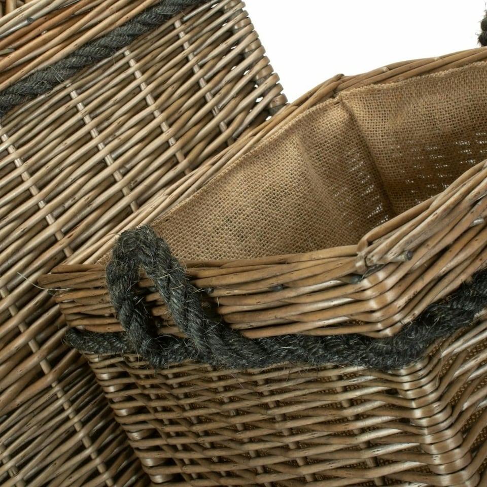 image 1 of Set of 3 Antique Wash Square Storage Log Basket