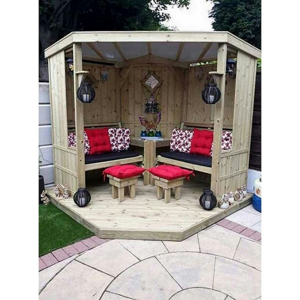 image 1 of 4 Seasons Garden Room, Covered Corner Arbour - L150 x W290 x H205 cm - Assembly Incl. - Set of Waterproof Cushions Included | Brown