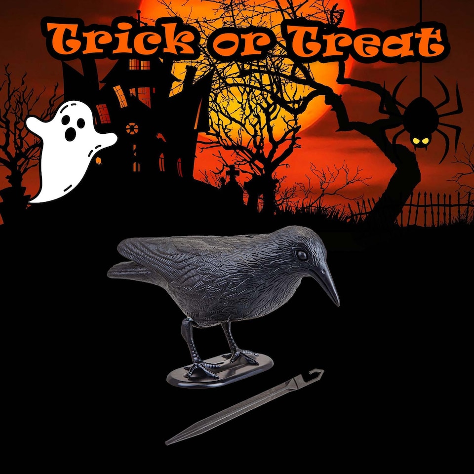 image 1 of vfm-estore Halloween Black Crow Decoration with Ground Spike - 19.4 x 13 cm