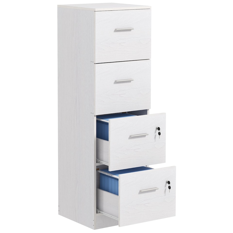 image 1 of HOMCOM File Cabinet with 4 Drawers for Home Office, Vertical Filing Cabinet with Lock, Adjustable Hanging Bar for A4 and Letter Size, Ash Wood-Effect