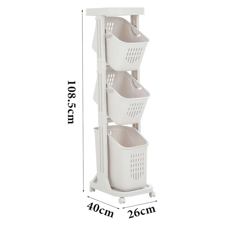 image 1 of Living and Home 4-Tier Laundry Basket with Wheels