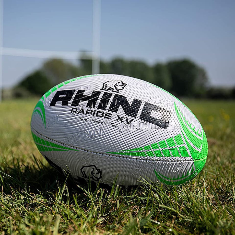 image 1 of Rhino Rapide XV Rugby Ball | White | White/Green | 4 | 1