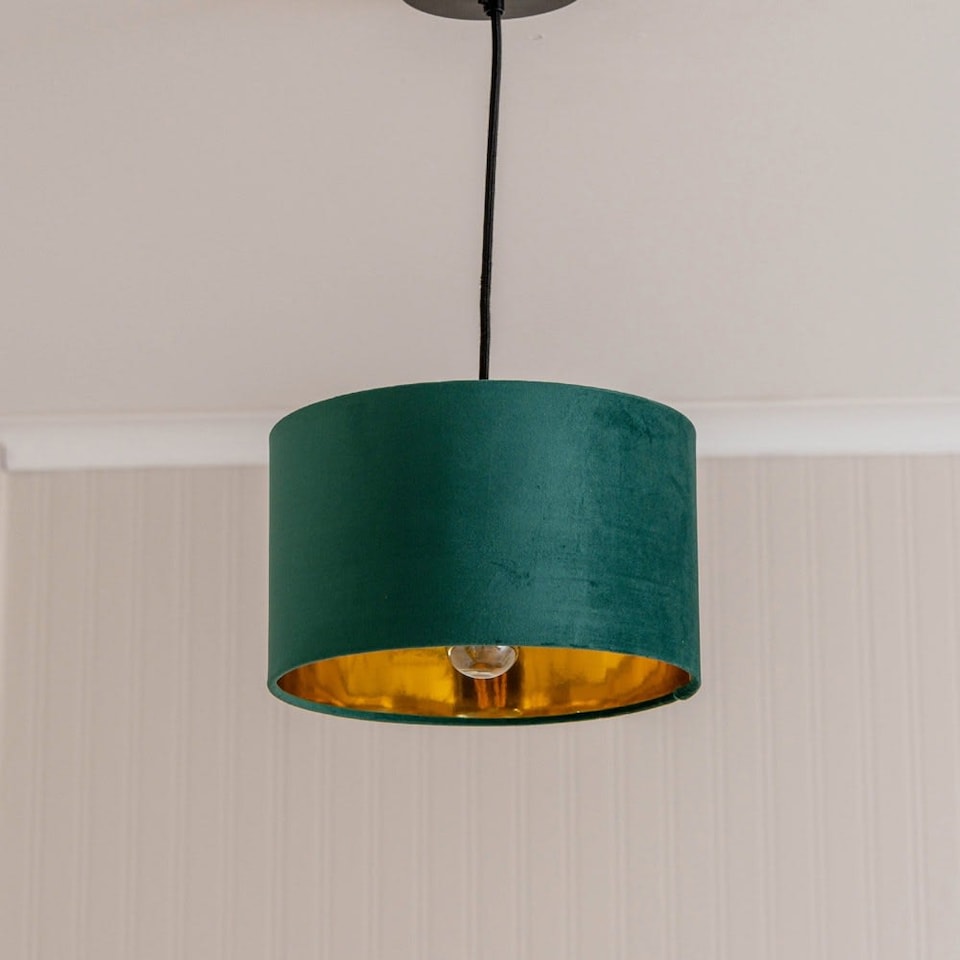 image 1 of ValueLights Reni Small Forest Green Velvet Chrome Inner Lamp Shade & Bulb | Green