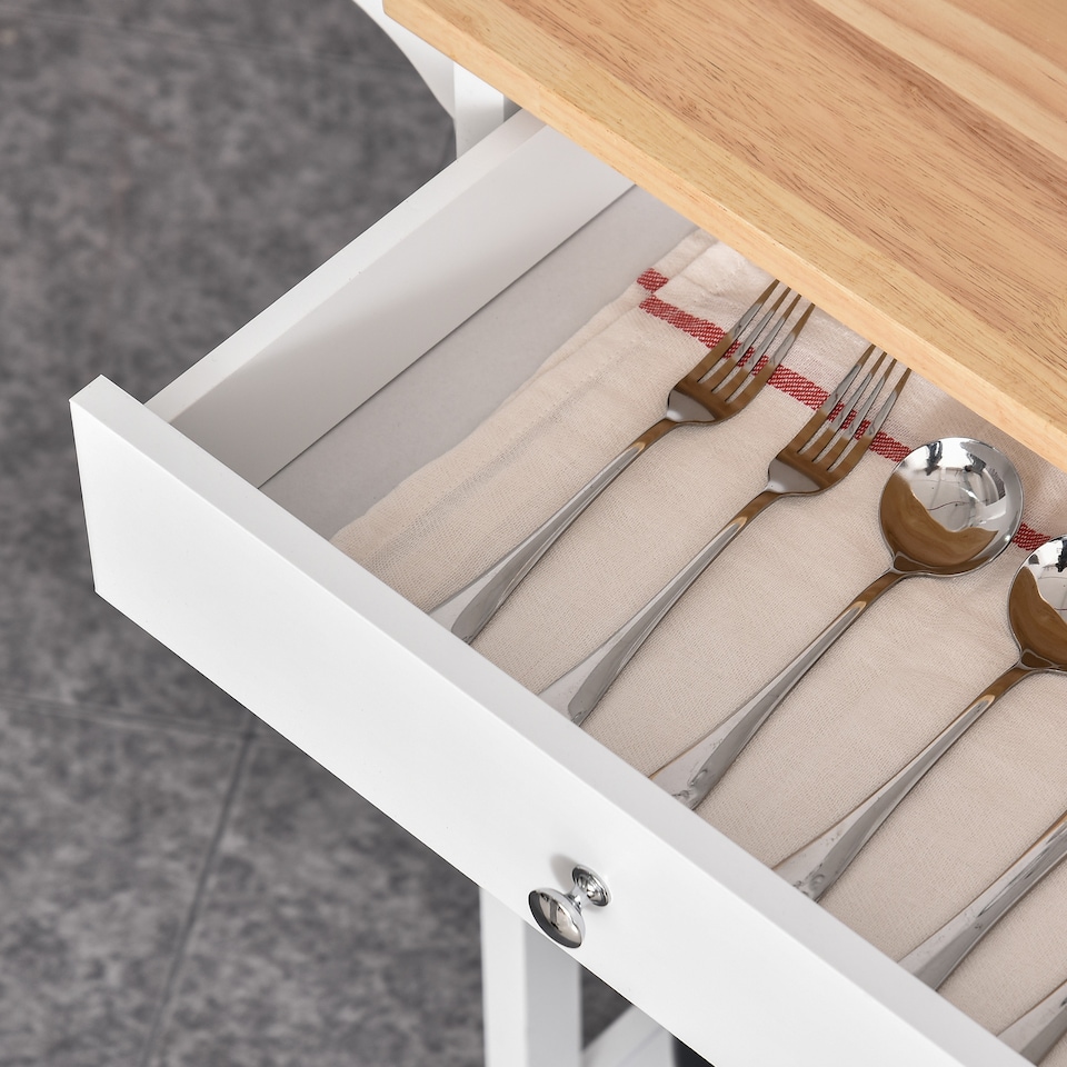 image 1 of HOMCOM Kitchen Trolley, Kitchen Island on Wheels, w Wood Top, 3 Shelves and Storage Cupboard, White