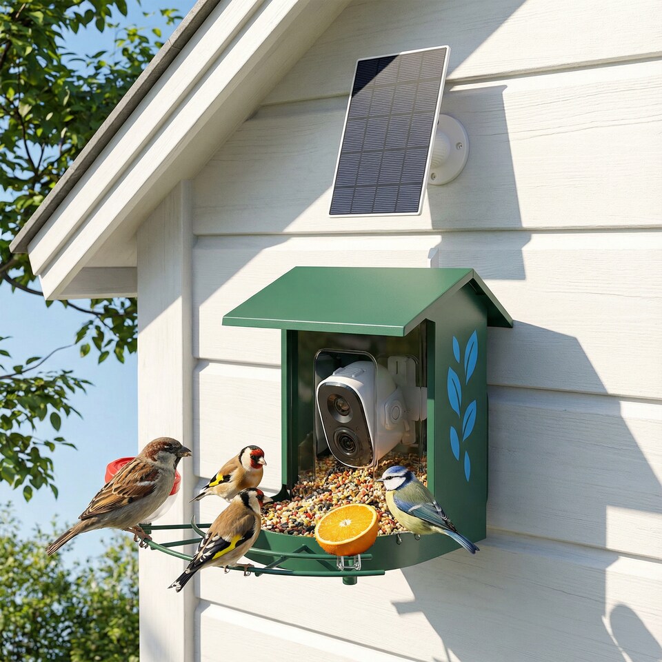 image 1 of PawHut Bird Feeder with Camera, Smart Bird Feeder Camera AI Identifies 16,000 Plus Species, 2K HD Auto Capture Video, APP Instant Notifications, Hummingbird Feeding Add-ons, 3W Solar Panel, 32GB Card