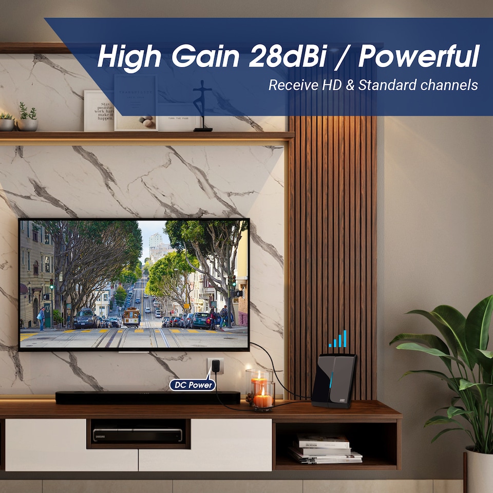 image 1 of High Gain Amplified Powered Digital TV Aerial Antenna for Freeview & Freeview HD TV - August DTA300B