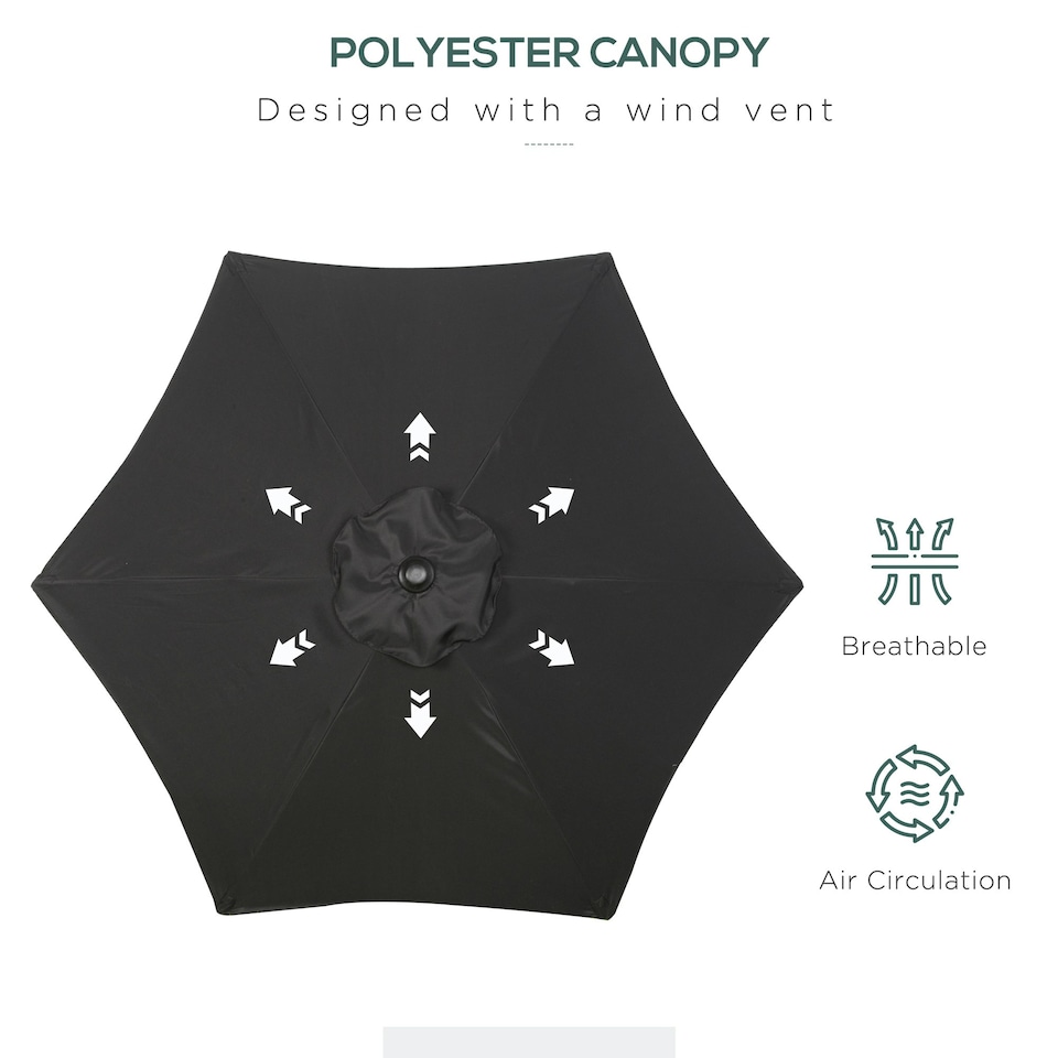 image 1 of Outsunny 2m Parasol Patio Umbrella, Outdoor Sun Shade with 6 Ribs Black
