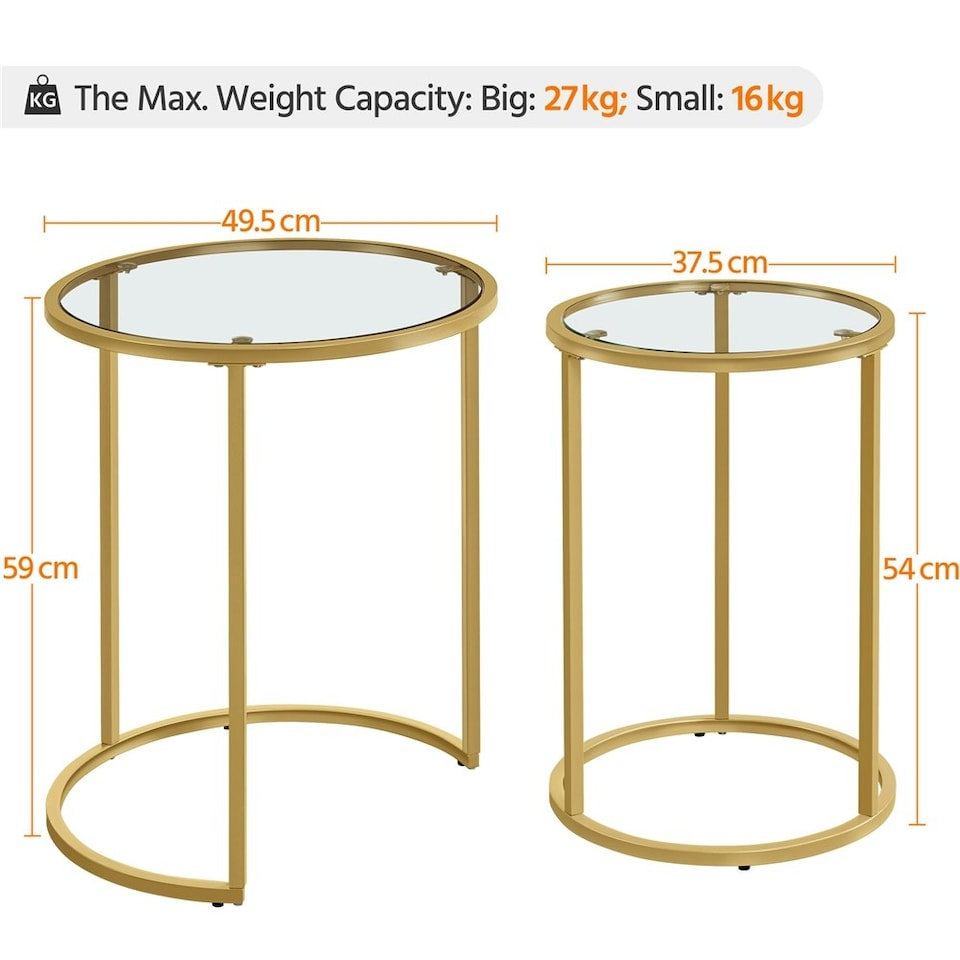 image 1 of Yaheetech Set of 2 Nesting Side Tables with Round Tempered Glass Top