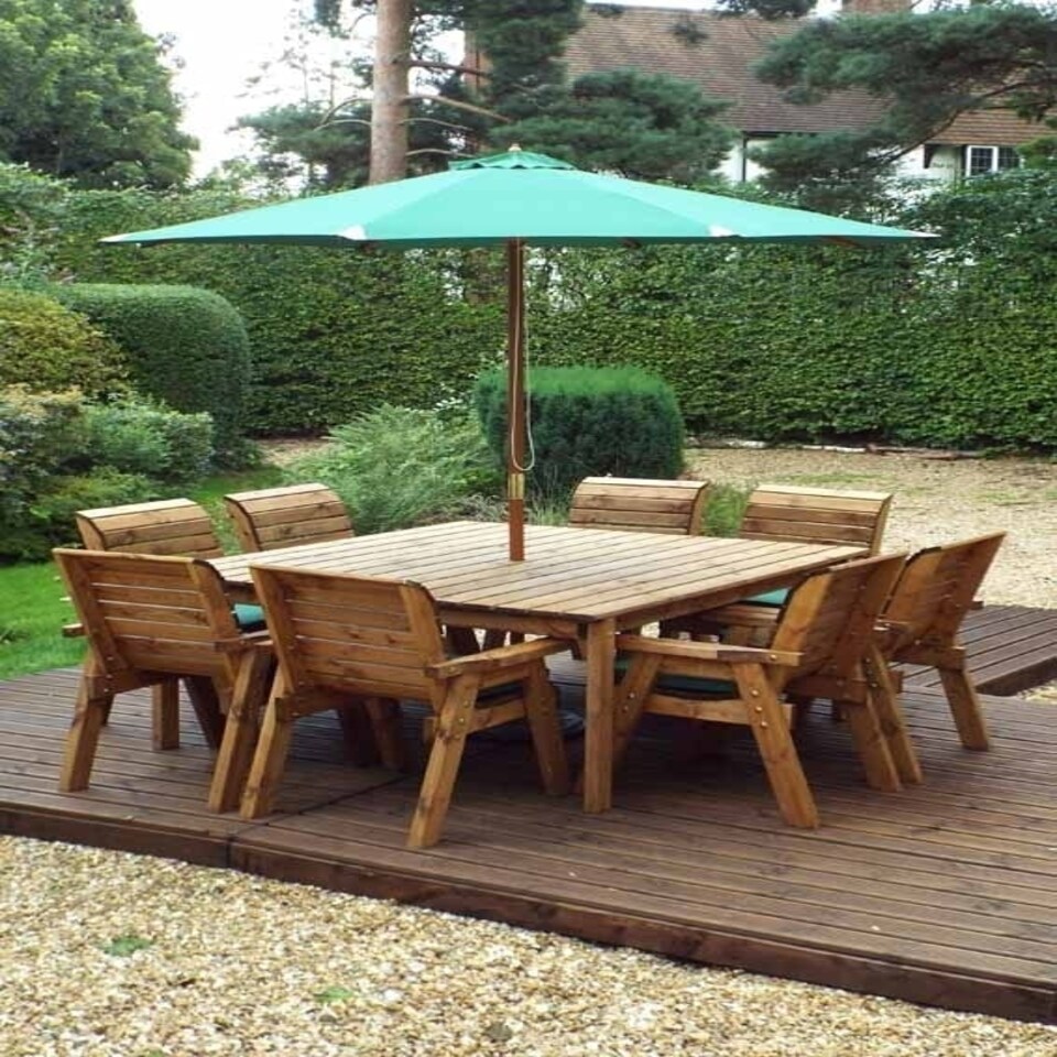 image 1 of Eight Seater Square Table Set with Cushion - W250 x D250 x H98 - Fully Assemble - Green